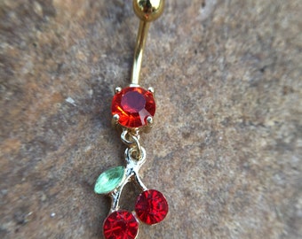 Cherry Belly Ring, Belly bar,Navel Piercing Ring,Gift for her,Belly Button Ring, Body Jewelry