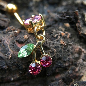 Cherry Belly Ring, Belly bar,Navel Piercing Ring,Gift for her,Belly Button Ring, Body Jewelry