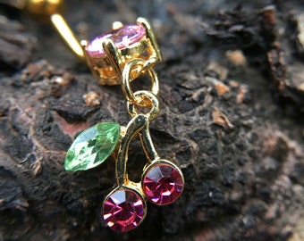 Cherry Belly Ring, Belly bar,Navel Piercing Ring,Gift for her,Belly Button Ring, Body Jewelry