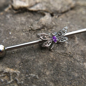 Barbell industriale a forma di libellula, gioielli da piercing, barbell industriale in acciaio chirurgico argentato da 14 g