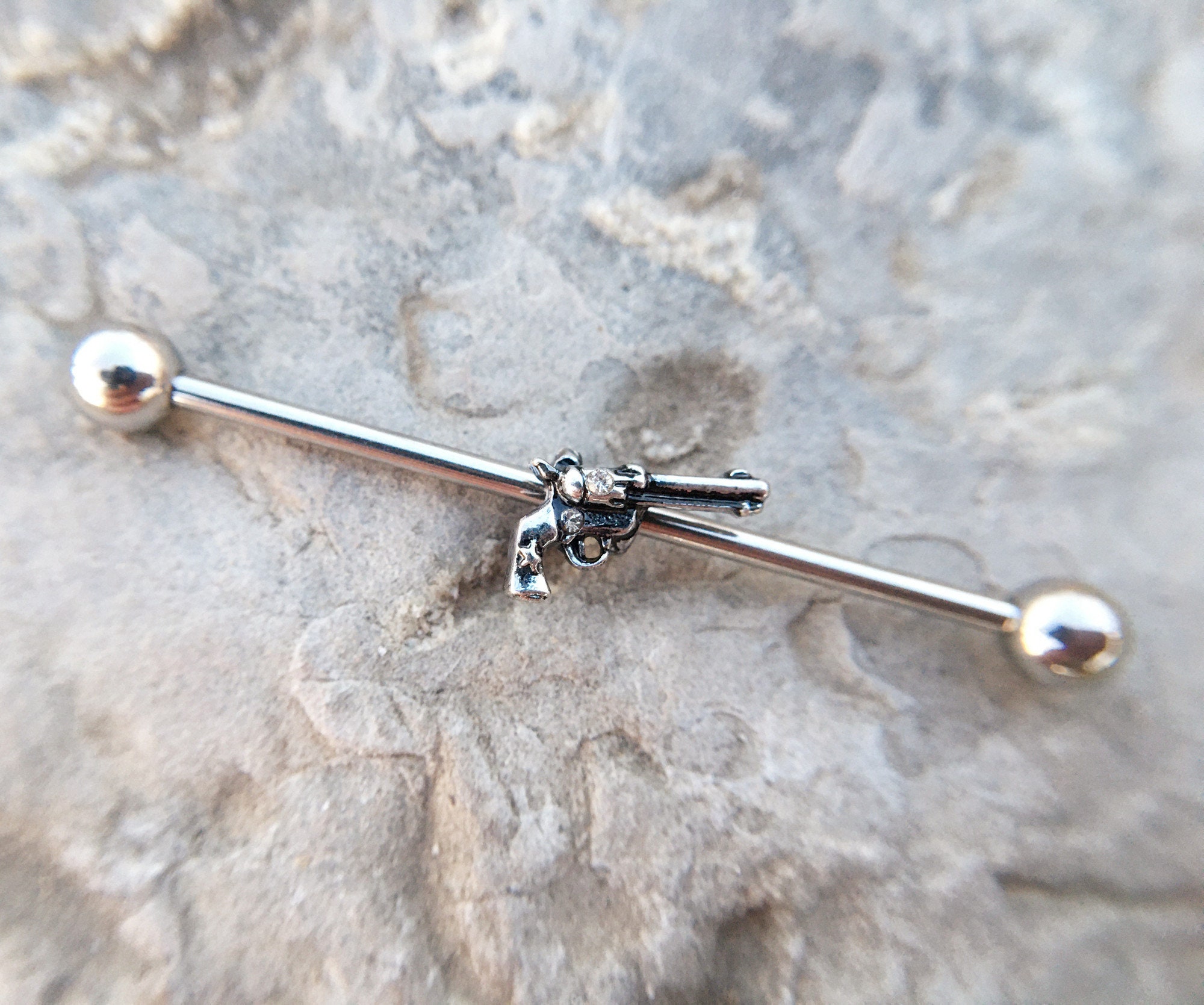 Jewelry, Gold Jewseen 14G Gun Industrial Ring Pistol Industrial Healing ...