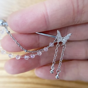 Butterfly Industrial Barbell,Piercing Jewelry, Industrial Barbell in Silver 14g Surgical Steel