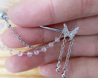 Barbell industriale a farfalla, gioielli da piercing, barbell industriale in acciaio chirurgico argentato da 14 g