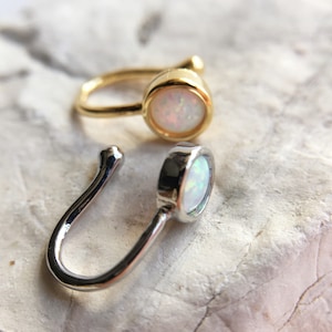 Justerbar opal näsring (ingen piercing behövs), näsring med klips, näsring utan piercing, näsring med löstagbar näsa,