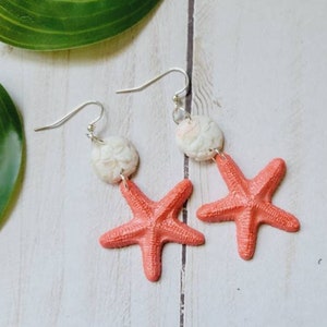 Clay earrings dangle, starfish earrings,  sand dollar earrings,  beach earrings,  ocean earrings,  summer earrings