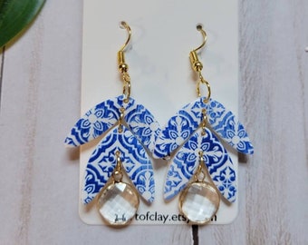 Santorini inspired polymer clay earrings,  handmade earrings, blue earrings,  dangle and drop earrings modern earrings