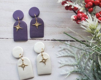 Star of bethlehem earrings,  advent earrings,  christmas earrings,  religious earrings, starburst earrings, star earrings,  clay earrings