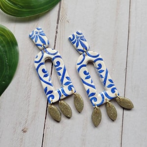 Santorini inspired polymer clay earrings,  handmade earrings, blue earrings,  dangle and drop earrings modern earrings