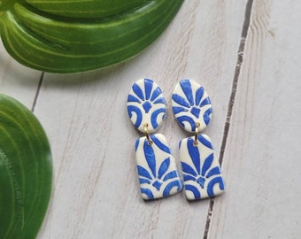 Santorini inspired polymer clay earrings,  handmade earrings, blue earrings,  dangle and drop earrings modern earrings