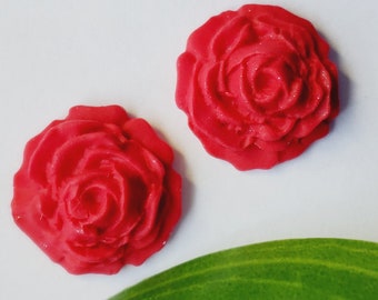 Clay earrings studs floral, red rose stud, valentines day earrings, lightweight, statement earrings , handmade