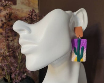 Clay earrings handmade,  cactus earrings,  desert earrings,  sunset earrings, polymer clay, lightweight,  statement earrings