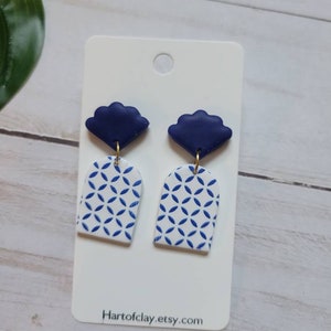 Santorini inspired polymer clay earrings,  handmade earrings, blue earrings,  dangle and drop earrings modern earrings
