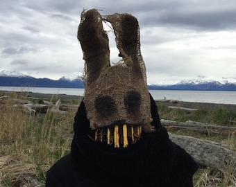 Scary Rabbit Mask, Bunny Mask, Adult Halloween Costume, Masquerade, Photo Shoot Prop