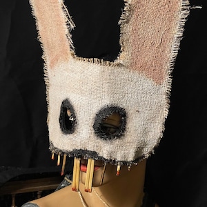 Creepy Burlap Bunny Mask: Adult Halloween Rabbit Costume