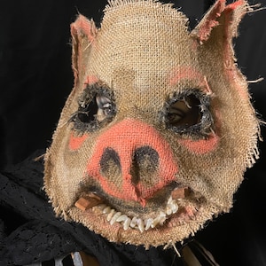 Hog Horror Pig Mask - Scary Adult Halloween Boar Costume - Handmade Custom Props - Creepy Scarecrow Javali Mask