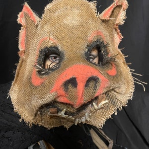 Hog Horror Pig Mask - Scary Adult Halloween Boar Costume - Handmade Custom Props - Creepy Scarecrow Javali Mask