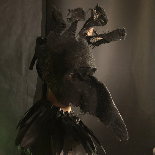 Creepy Scary Burlap RAVEN CROW BIRD Horror Mask - Adult Halloween Bird Costume - Handmade Custom Props - Scarecrow Purge Face  Mask