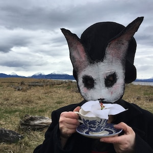 White Rabbit Masquerade Mask - Whimsigoth Bunny Adult Halloween Mask - Womens, Mens, Kids Costume Props