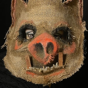 Hog Horror Pig Mask - Scary Adult Halloween Boar Costume - Handmade Custom Props - Creepy Scarecrow Javali Mask