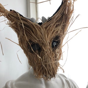 Scary Weird Mask, Creepy Animal Mask, Adult Halloween Costume, Wicker Man, Photo Shoot Prop, Raffia Straw Man Costume Mask