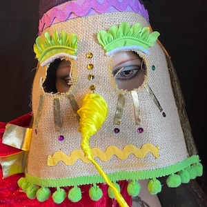 Handmade Burlap Mardi Gras Mask: Cajun Chicken Chase Costume
