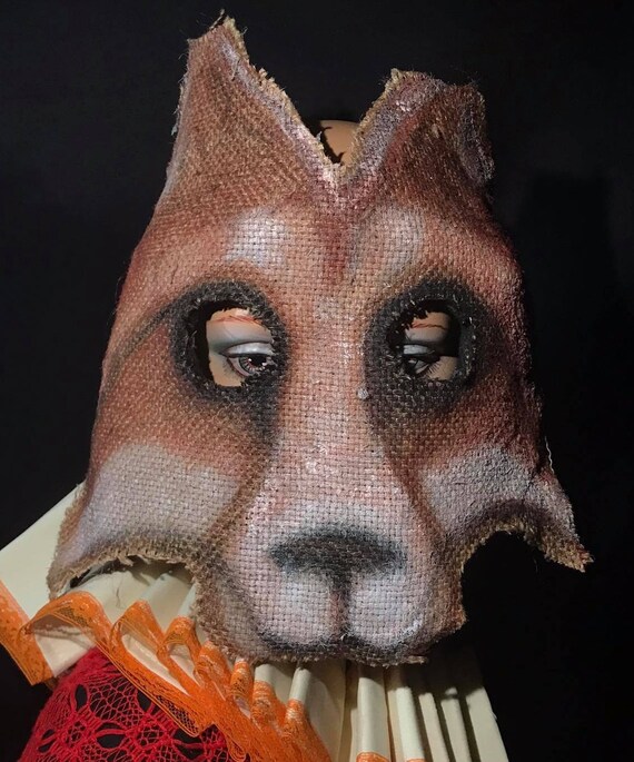 Kitsune Fox Mask Papiermâché and Burlap Adult Halloween Etsy