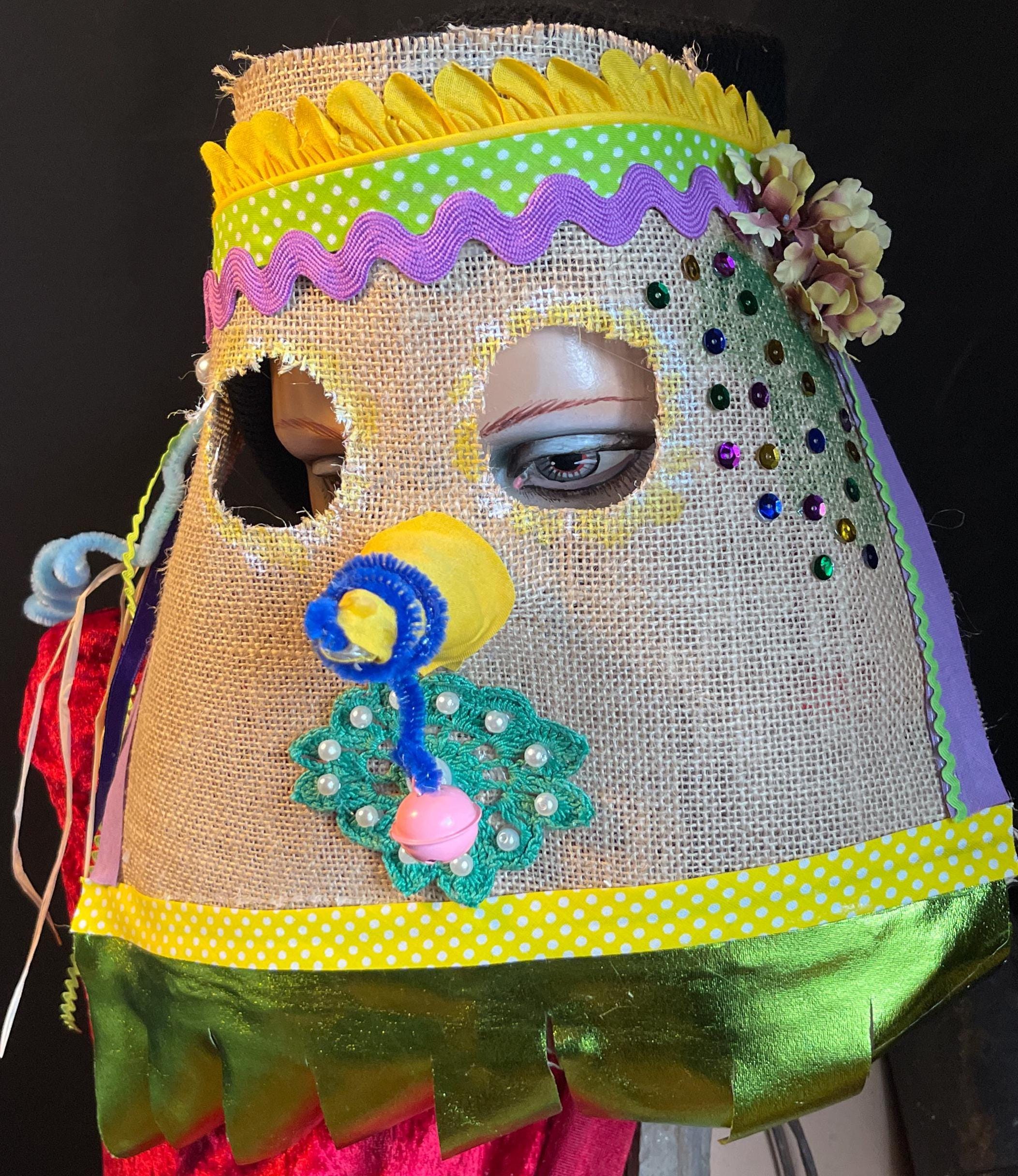 Cajun Mardi Gras Mask - Masquerade Carnival Costume - Chicken Chase Outfit - Mummers Mask - Wassailing Costume - Vintage Style Burlap Mask