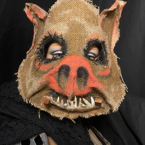 Hog Horror Pig Mask - Scary Adult Halloween Boar Costume - Handmade Custom Props - Creepy Scarecrow Javali Mask