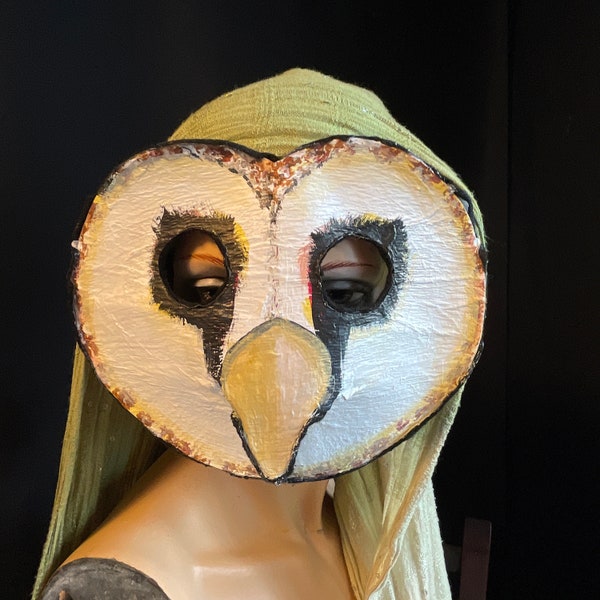 Máscaras de lechuza común para disfraz de Halloween, mascarada espeluznante para adultos, accesorios hechos a mano personalizados de aves animales