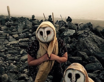 Barn Owl Masks for Halloween  Costume, Creepy Adult Masquerade, Animal Bird Custom Handmade Props