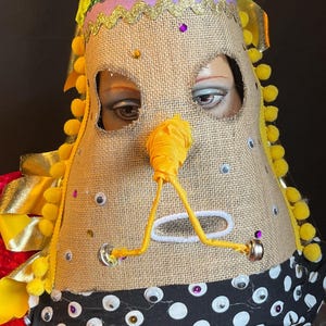 Handmade Burlap Mardi Gras Mask: Cajun Chicken Chase Costume