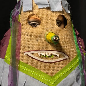 Handmade Burlap Mardi Gras Mask: Cajun Chicken Chase Costume