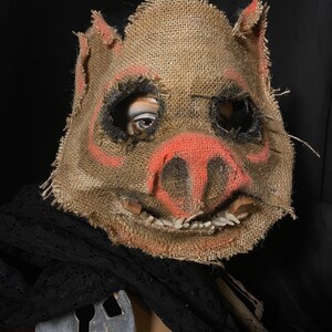Hog Horror Pig Mask - Scary Adult Halloween Boar Costume - Handmade Custom Props - Creepy Scarecrow Javali Mask