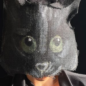 Hand-Painted Black Cat Mask: Burlap & Eco-Felt Halloween Costume