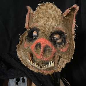 Hog Horror Pig Mask - Scary Adult Halloween Boar Costume - Handmade Custom Props - Creepy Scarecrow Javali Mask