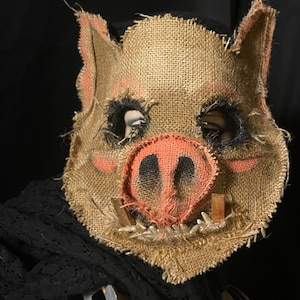 Hog Horror Pig Mask - Scary Adult Halloween Boar Costume - Handmade Custom Props - Creepy Scarecrow Javali Mask
