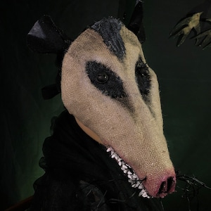 Creepy Cute Burlap Opossum Possum Mask - Adult Halloween, Masquerade, Cosplay Costume Masks for Photo Shoots, Videos and Fun Times