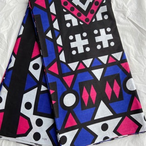 African Fabric | Samakaka Blue - Pink - Black - white | sold per yard.