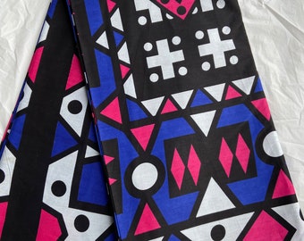 African Fabric | Samakaka Blue - Pink - Black - white | sold per yard.
