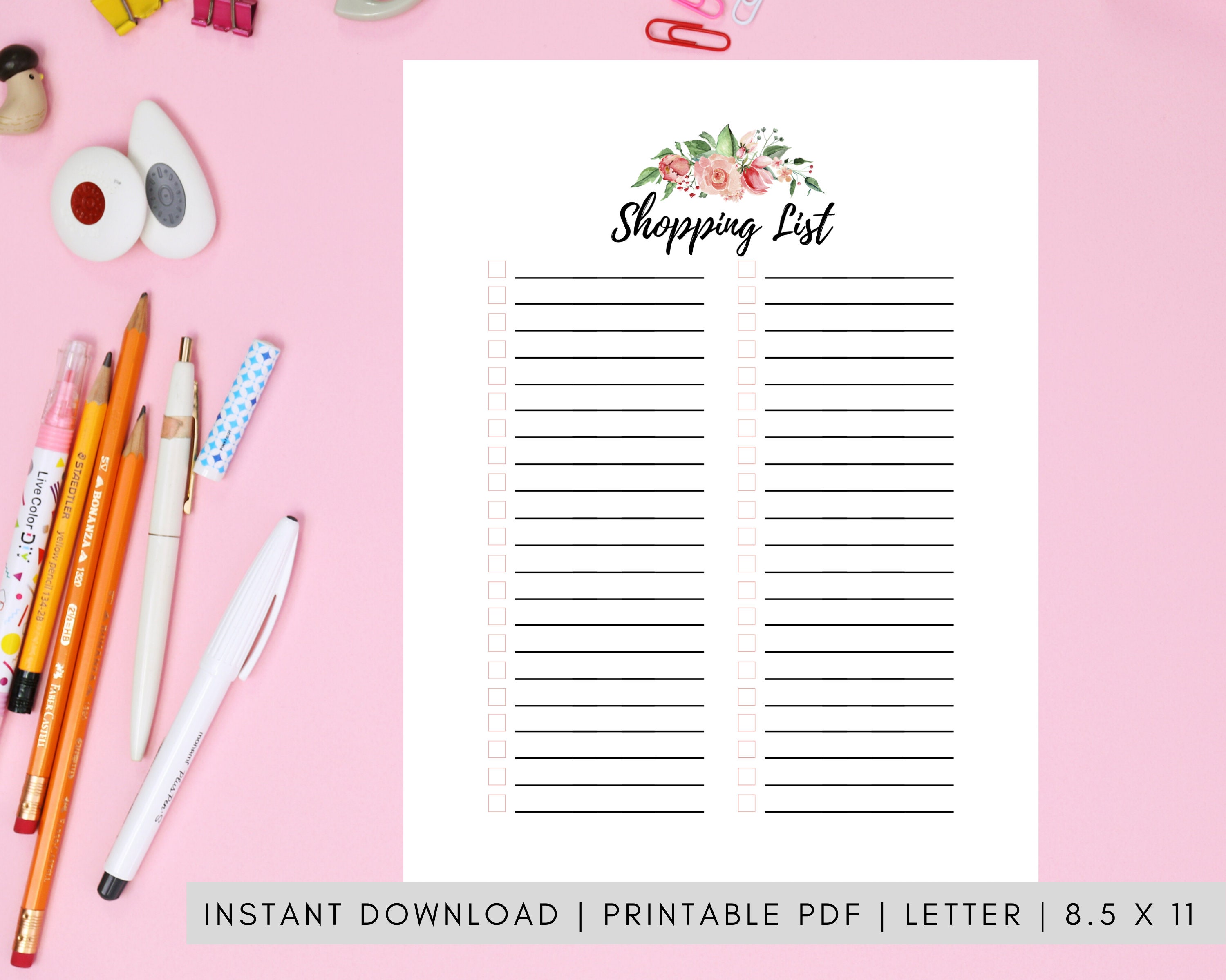 Shopping List Printable Floral Items to Buy Checklist | Etsy