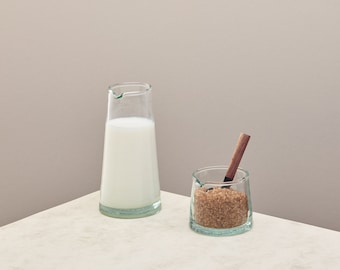 Jug Set - Handmade Recycled Glass - 1 Tall Milk Jug (185ml) and 1 Low Jug/Sugar Bowl (80ml)