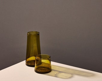 Jug Set in Amber - Handmade Recycled Glass - 1 Tall Milk Jug (185ml) and 1 Low Jug/Sugar Bowl (80ml)