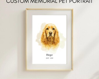 Retrato de mascota personalizado en acuarela: arte conmemorativo para perros, regalo por la pérdida de una mascota