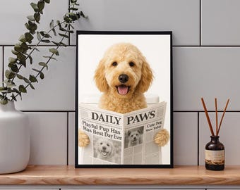 Retrato de perro personalizado: Impresión divertida de periódico para baño (descarga digital disponible)