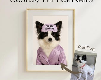 Retrato personalizado de mascota para dormir, arte canino divertido, regalo único para mascotas