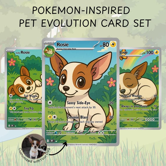 Custom Pokemon Pet Evolution Cards Personalized Dog Trading Card Set - Etsy Custom Pokemon Pet Evolution Cards Personalized Dog Trading Card Set - Etsy