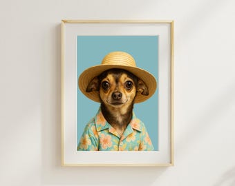 Retrato de mascota personalizado, divertido arte canino de verano (digital o impreso)