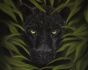 Enchanting Black Panther: Mystical Night Scene Portrait ~ Original Wildlife Art ~ Pastel Painting