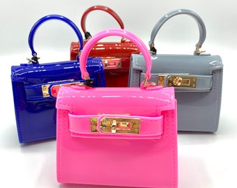 grey and pink purse