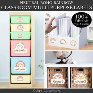Classroom Supply Label, Boho Rainbow Classroom, Boho  Editable Classroom Label, Teacher Supply Label, Classroom Setup, Boho Classroom Décor